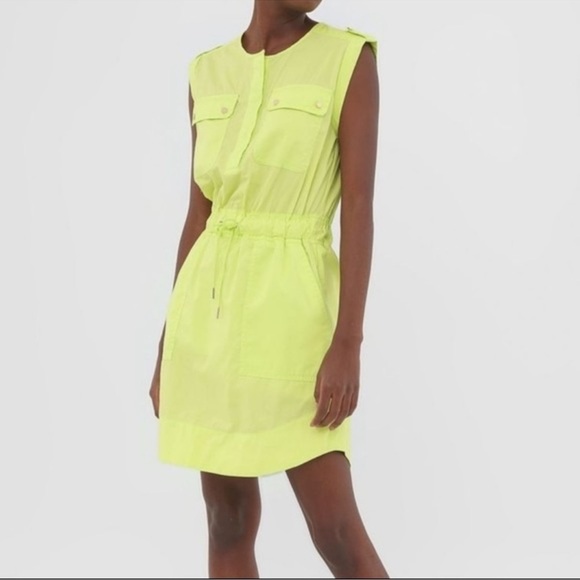 Banana Republic Women's Size 10 Petite Utility Shirt Dress Neon Green 1/2 Button - Picture 1 of 14